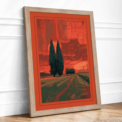 Cypress in Fields Rustic - Framed Print