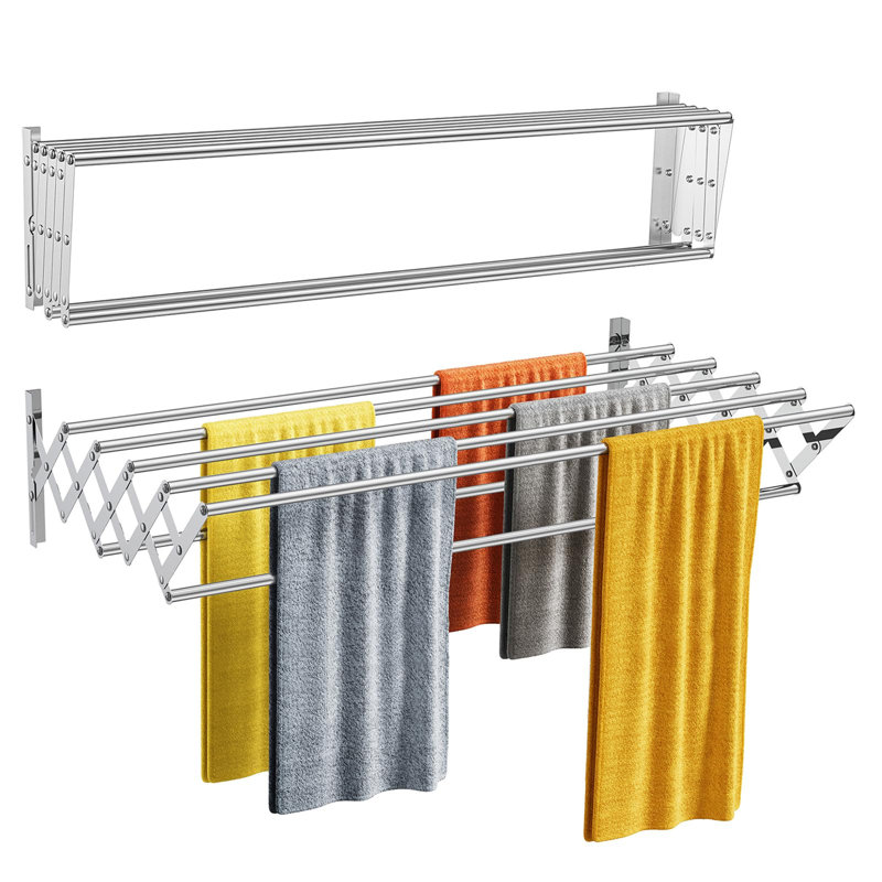 Séchoir à vêtements mural pliable, moulure en une pièce, sans assemblage