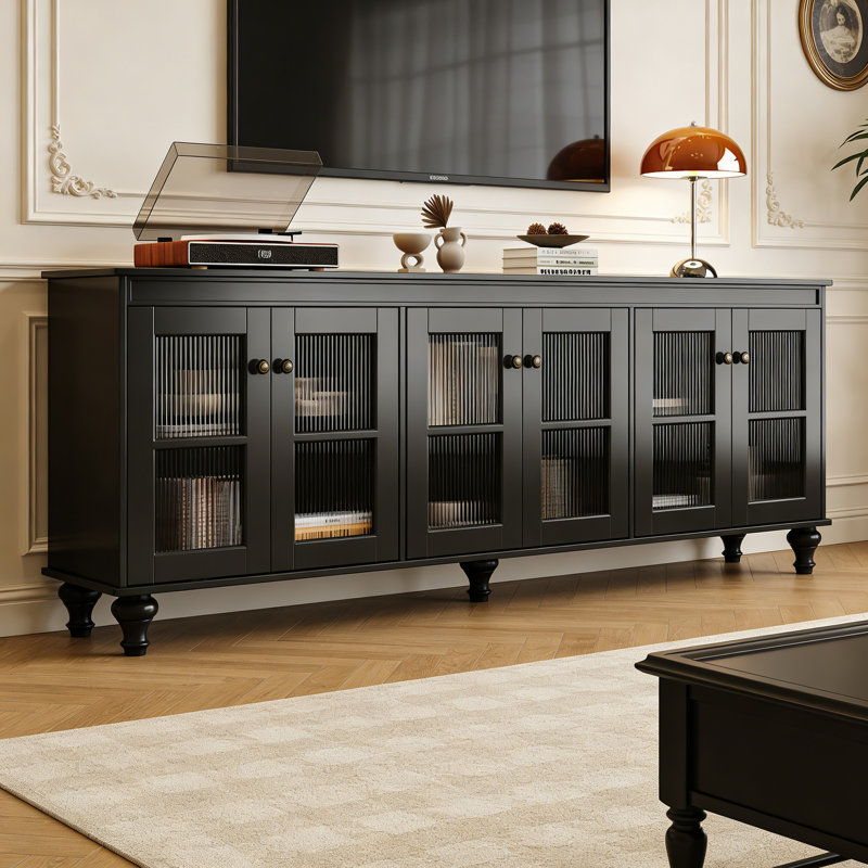 Meuble télé simple en verre rétro, H 28,34 po x L 94,48 po x l 15,74 po, Noir
