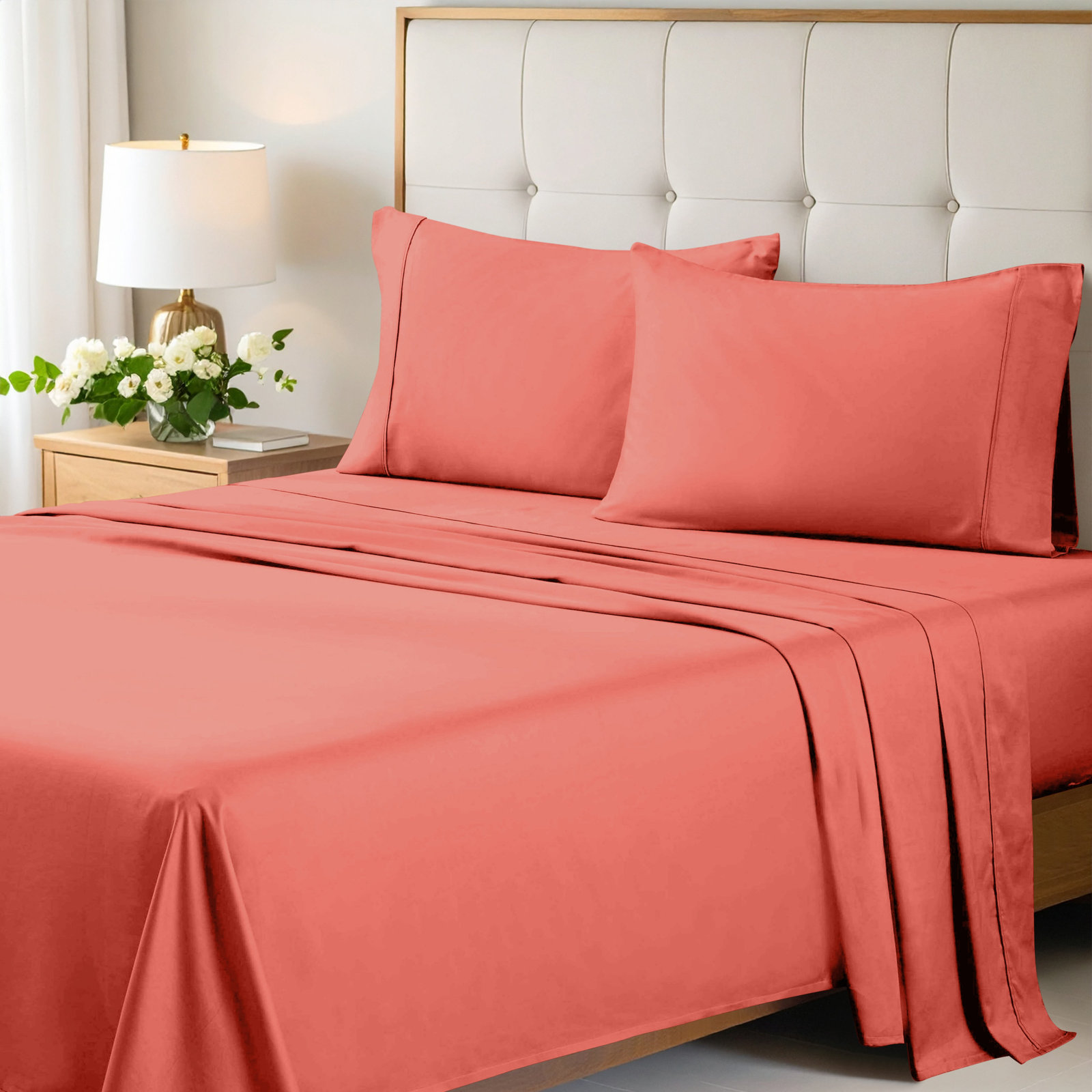 Cotton Sheet Set, Coral, Queen