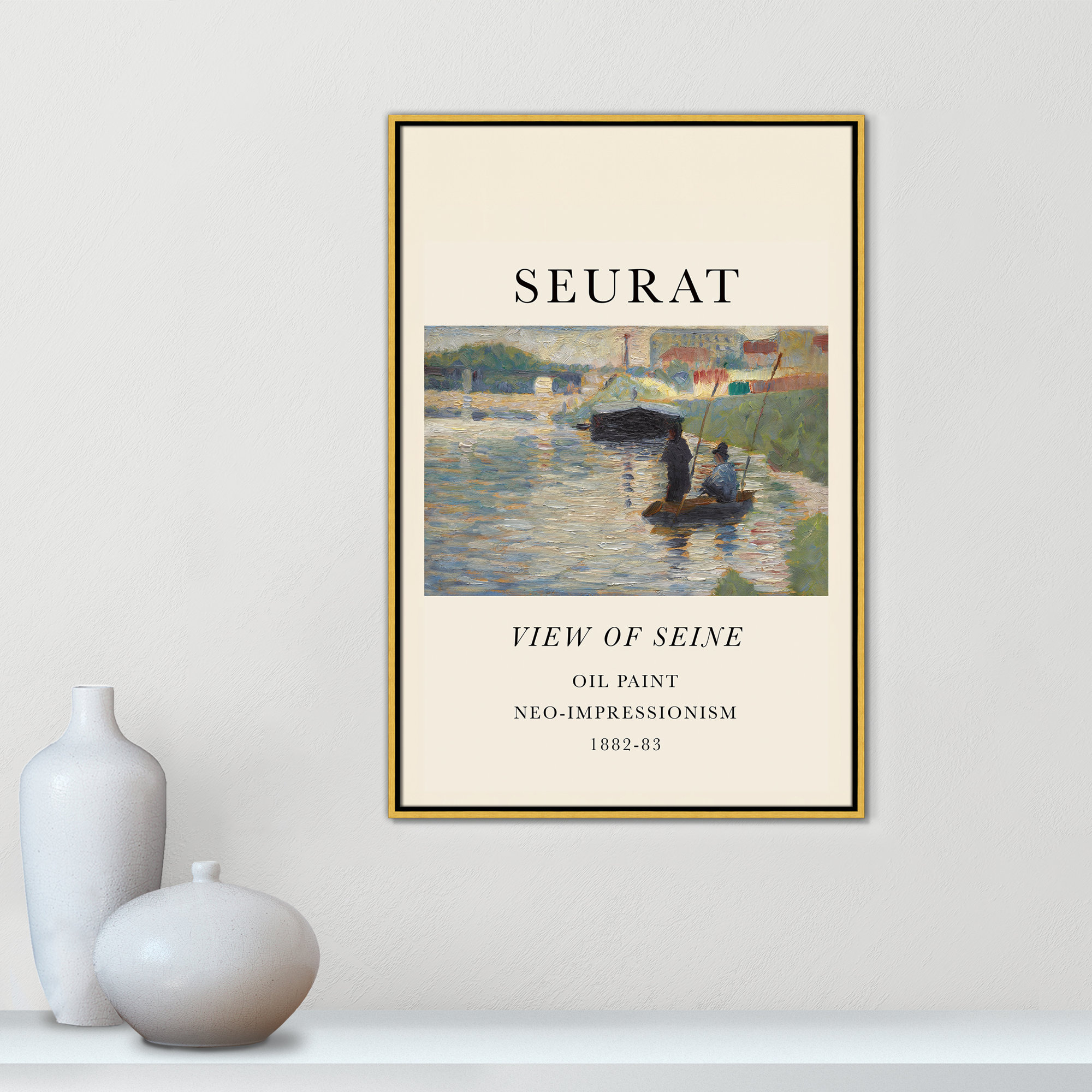 View Of Seine by Georges Seurat, 37.5" H x 25.5" W x 2" D, Gold Floater Frame, No