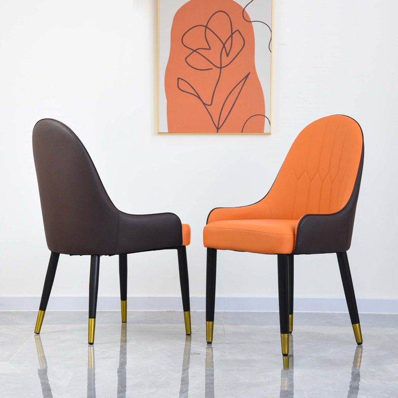 Chaise rembourrée en polyuréthane (ensemble de 2), Orange / Brun foncé