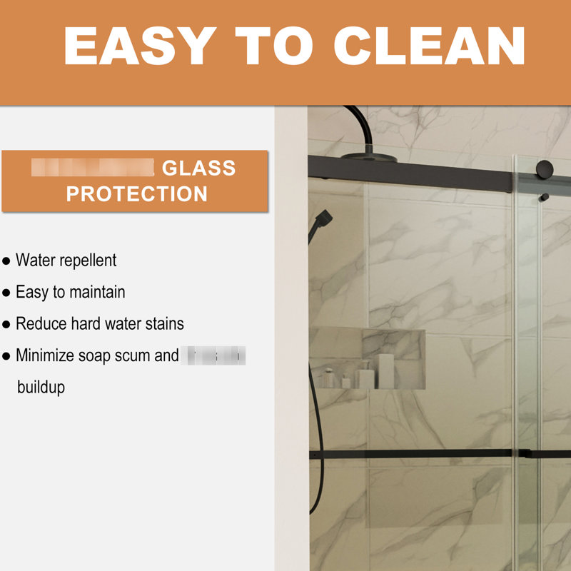 Porte de douche coulissante double noir mat - verre transparent de 8 mm, 60 po X 74 po, glissement silencieux et lisse dans l 60 po H 74 po, revêtement bloquant