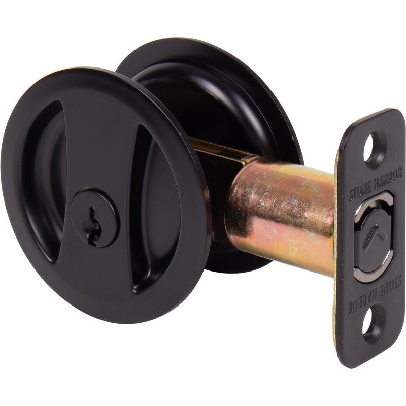 Verrou de porte rond à serrure ronde avec loquet 2-3 / 8 po - Noir mat, Matte Black