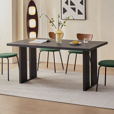 63" Rectangle Wood Dining Table For Kitchen, Dinner Table For 4 6 People With Heavy-Duty Legs