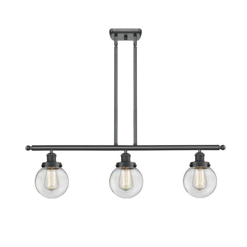 Chippewa 3 - Light Kitchen Island Pendant, Matte Black, No Bulb Included, Clear