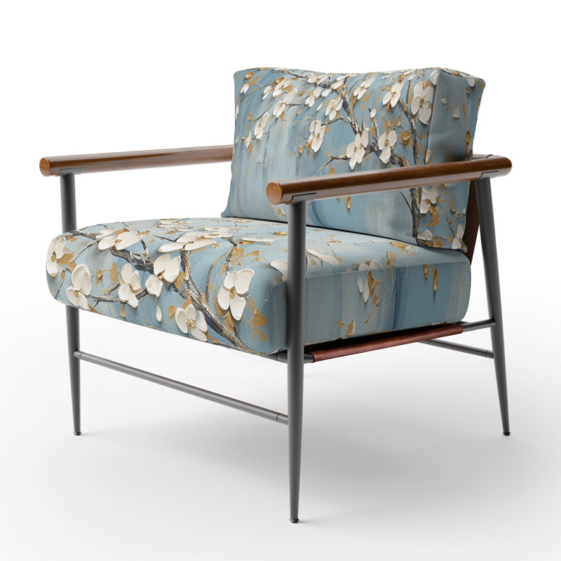 Chaise d'appoint rembourrée florale Peacewoodness Blue Blue Dogwood, Noir