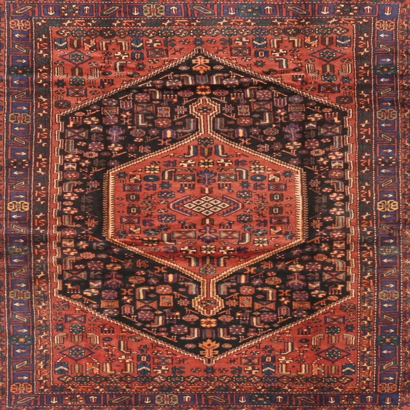 Tapis rouge/vert traditionnel, Rond 7 pi