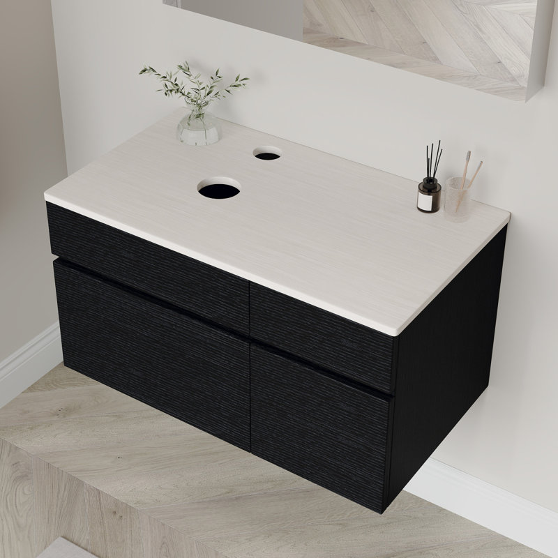 Base de meuble-lavabo mural simple 31,5 po moderne, armoire flottante peinte, tiroirs à fermeture en douceur