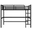 Grand lit mezzanine en métal noir, configuration de bureau peu encombrante, support robuste, DEL et alimentation