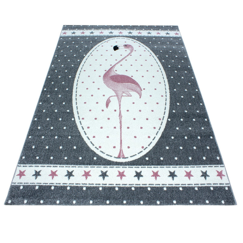 Peachey Flatweave Pink/Grey/White Rug, Rectangle 160 x 230cm