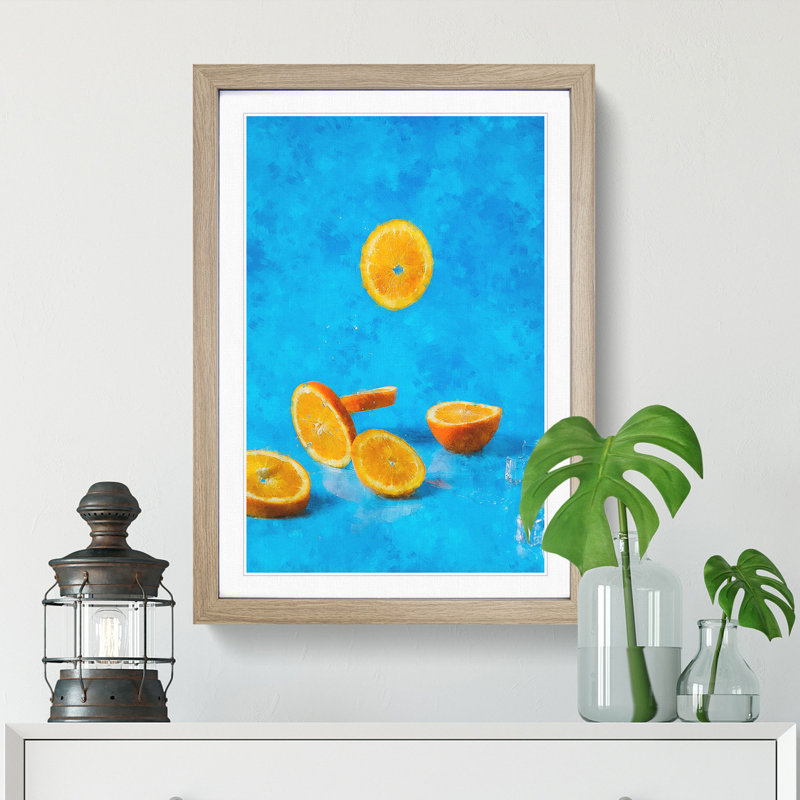 Falling Oranges - Picture Frame Painting Print, 63cm H x 45cm W x 2cm D, Oak Framed