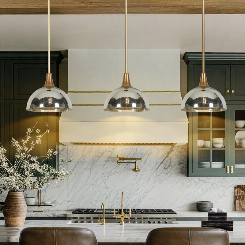 1-Light Single Modern Dome Pendant Light with Mercury Glass（1-Set)