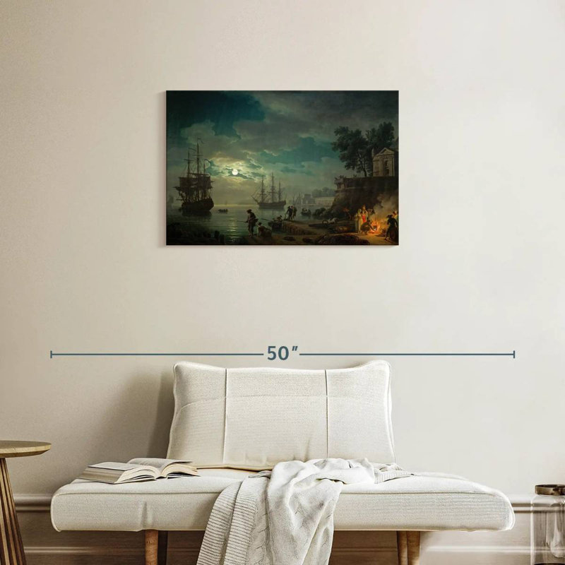 Mehar The Night - A Moonlit Seaport, 20" H x 30" W