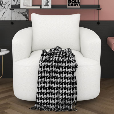 38.2" Boucle Swivel Barrel Chair, 360° Rotating Accent Armchair, Ergonomic Armrests & Throw Pillow Comfy Single Sofa Chair