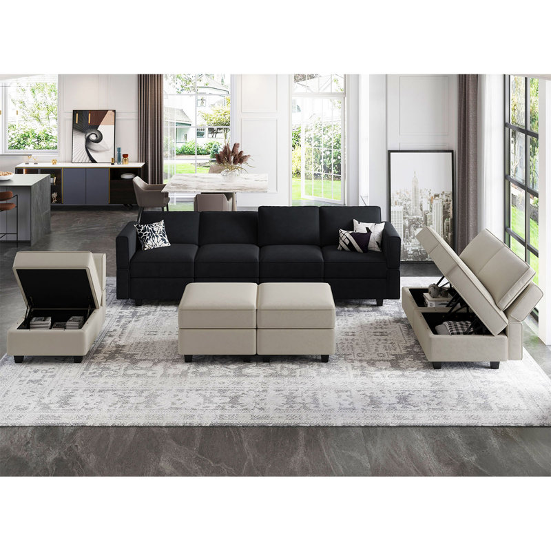 Nairoby 7-Piece Velvet Symmetrical Upholstered Modular Sectional Sofa Set Storage Sofa Apartment Couch 4-Seat Sofa with 2 Ottomans