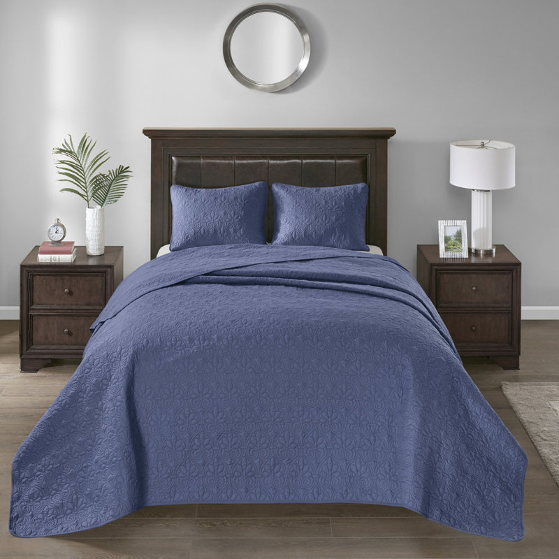 Couvre-lit réversible bleu marine - matelassé pour une texture riche Rembourrage confortable en coton prélavé surdimensionné pour un sommeil relaxant
