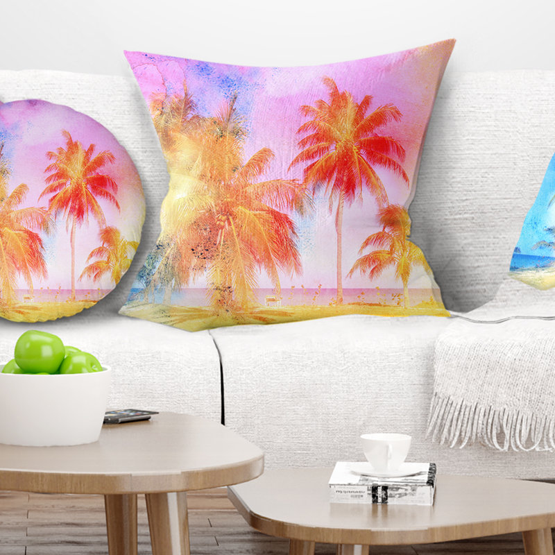 Palmiers rétro de grande hauteur - coussin imprimé forêt, 18 po x 18 po, Coussin décoratif