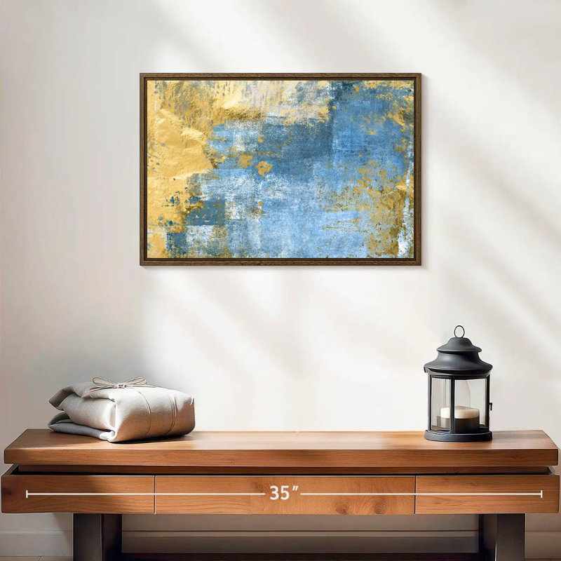 Or et bleu Lindell, 19 po x 13 po, Cadre flottant noyer