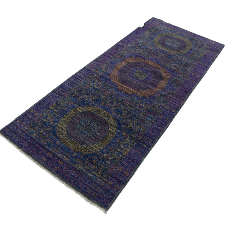 Hand Knotted Wool Area Rug in Gray And Purple