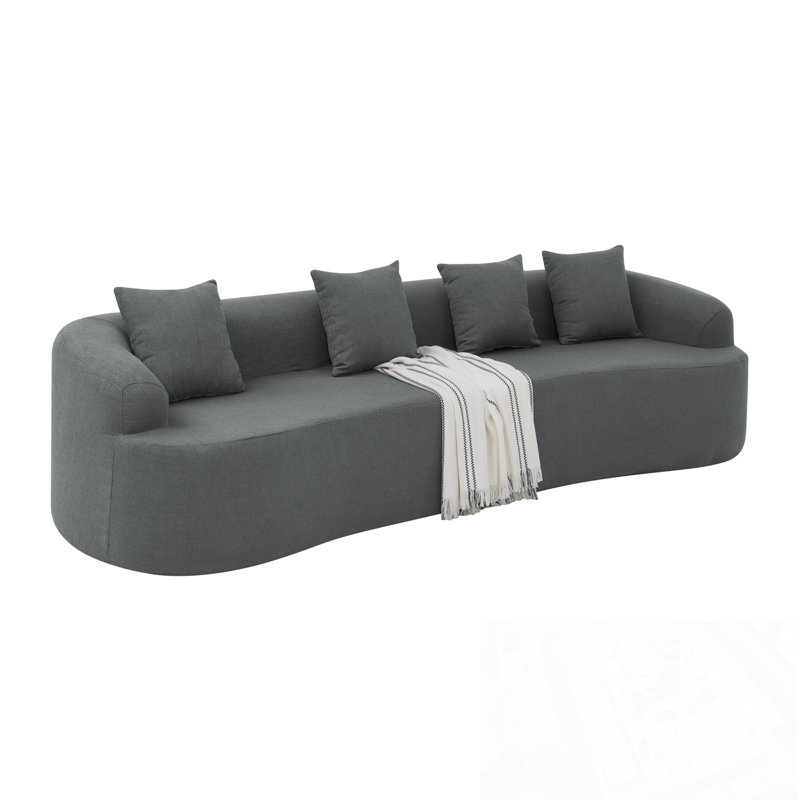 Sectional Sofa With Pillows, Gray Polyester Blend