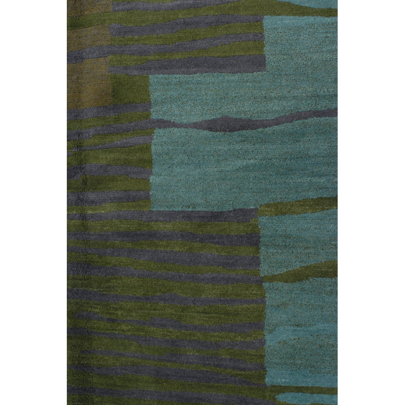 Righe Wool Abstract Area Rug in Green, Rectangle 3' x 5'
