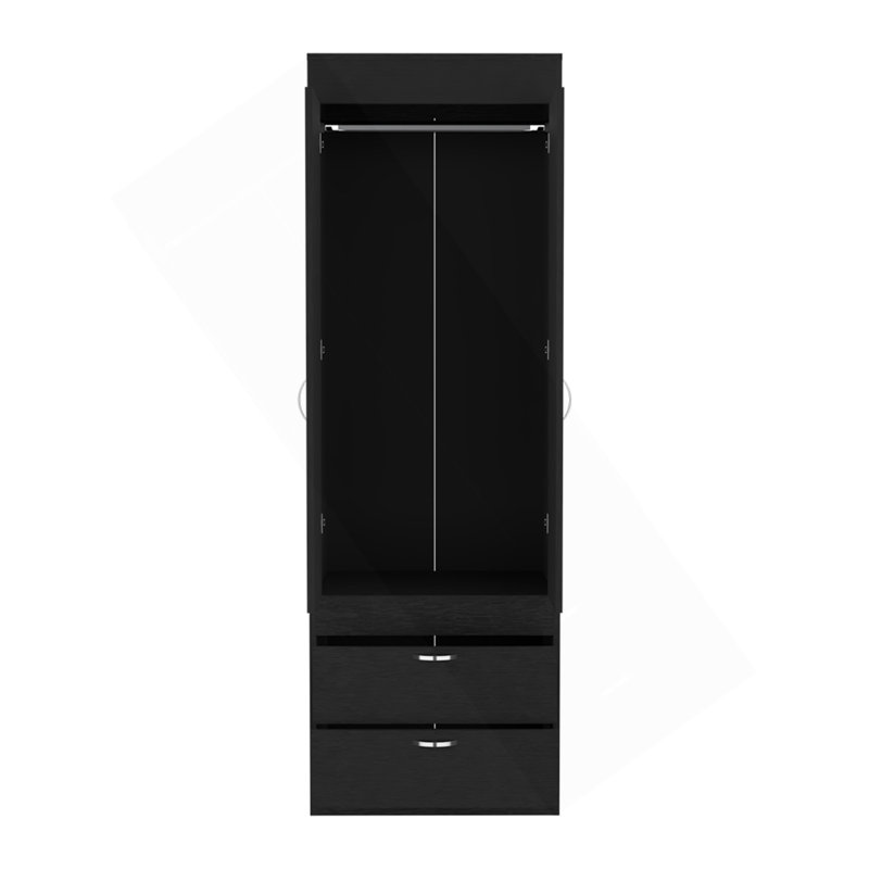 Armoire Tarento, deux tiroirs, finition wengé noir, Noir