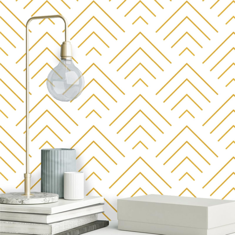 Heroad Peel And Stick Geometric Wallpaper, Gold And White Self-Adhesive Vinyl For Walls And Surfaces, 17.3" X 196"