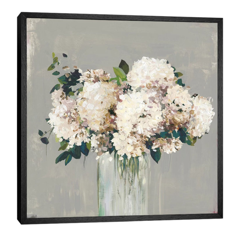 White Hydrangea by Allison Pearce - Wrapped Canvas Painting, 93.98 cm H x 93.98 cm W, Black Framed