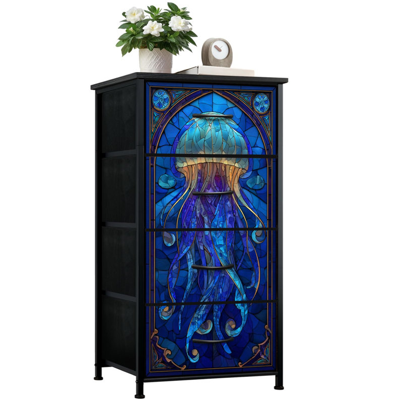 Commode de style vitrail pour la chambre à coucher avec 4 tiroirs de rangement.