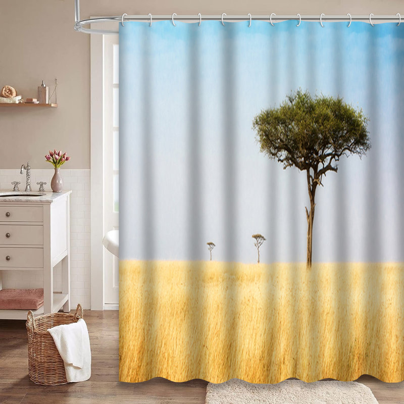 Rideau de douche paysage africain avec 12 crochets, L 72 po x l 72 po