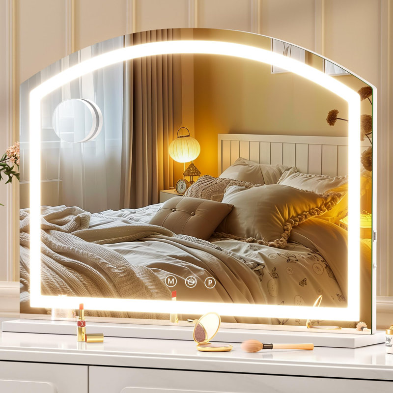 Nastaran 36" x 24" Arch Vanity Mirror with Light, Tabletop Desk Mirror with USB Charging Port, Dimmable 3 Colors Mode 3-Year Warranty