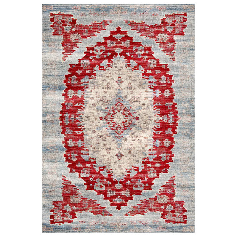 Marisol Burgundy Beige Gray Oriental Machine Printed Cotton Polyester Area Rug, Round 3'4"