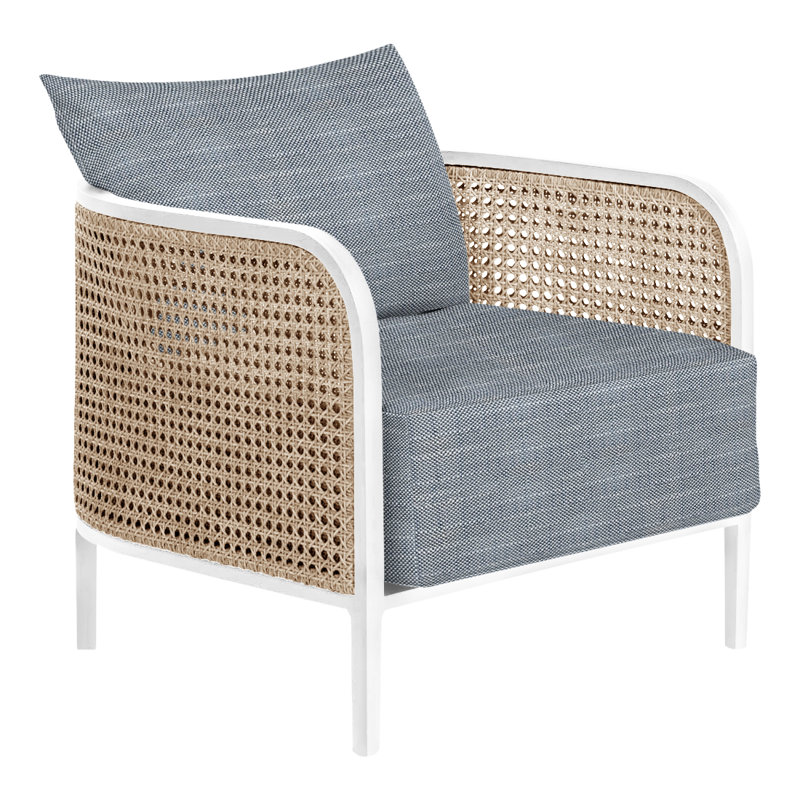 Havana Patio Chair with Cushions, No welt + Standard fill, Chalk/Natural Resin, Rollo Chambray
