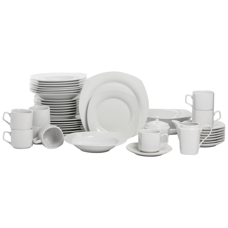 White Porcelain Square Dinnerware Set, Service for 8