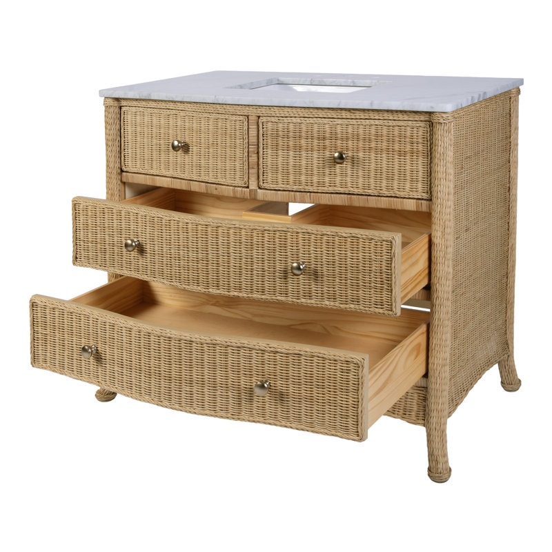 Meuble-lavabo à 2 tiroirs en marbre et brun naturel McLean