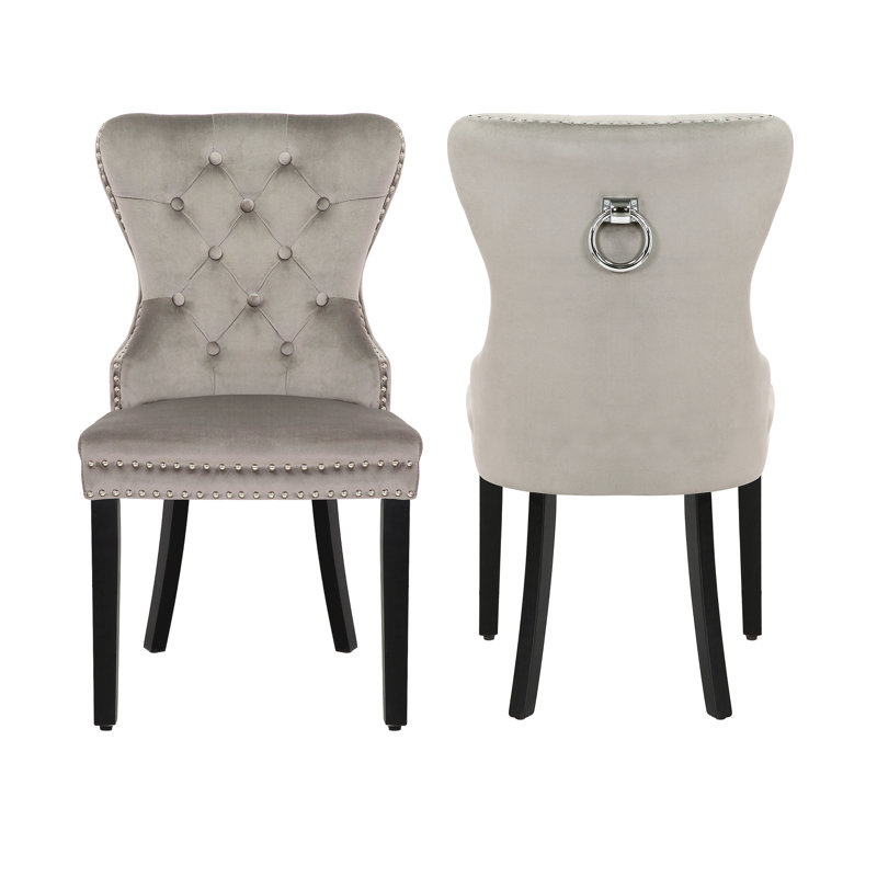 Kirsten 19.75'' H Tufted Velvet Upholstered Side Chair, Gray