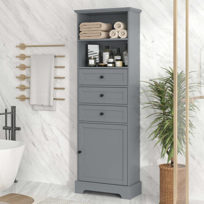 Grande armoire de rangement pour salle de bain avec tablette réglable, Gris