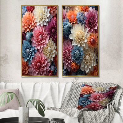 Mums Burst With A Spectrum Of Colors Depicted - Mums Canvas Prints Set Of 2