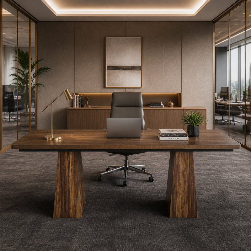 Bureau de direction de 160 cm avec double piètement, Brun rustique