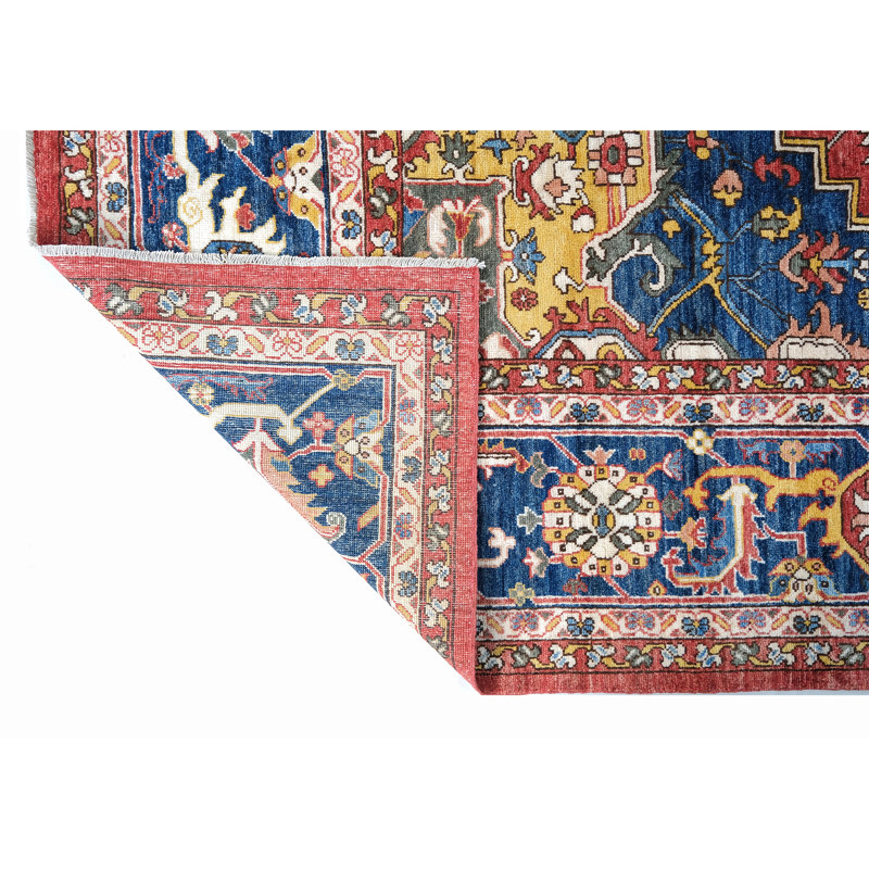 High-Quality Hand-Knotted Red And Navy Area Rug