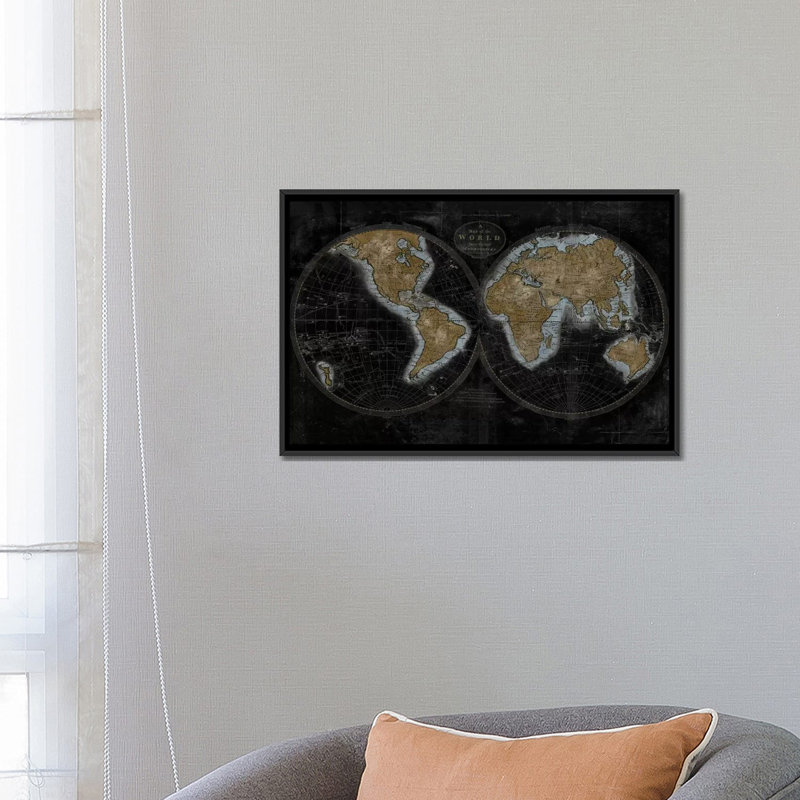 «The World in Gold», reproduction d'impression sur toile tendue, H 18 po x l 26 po x P 1,5 po, Toile avec cadre noir