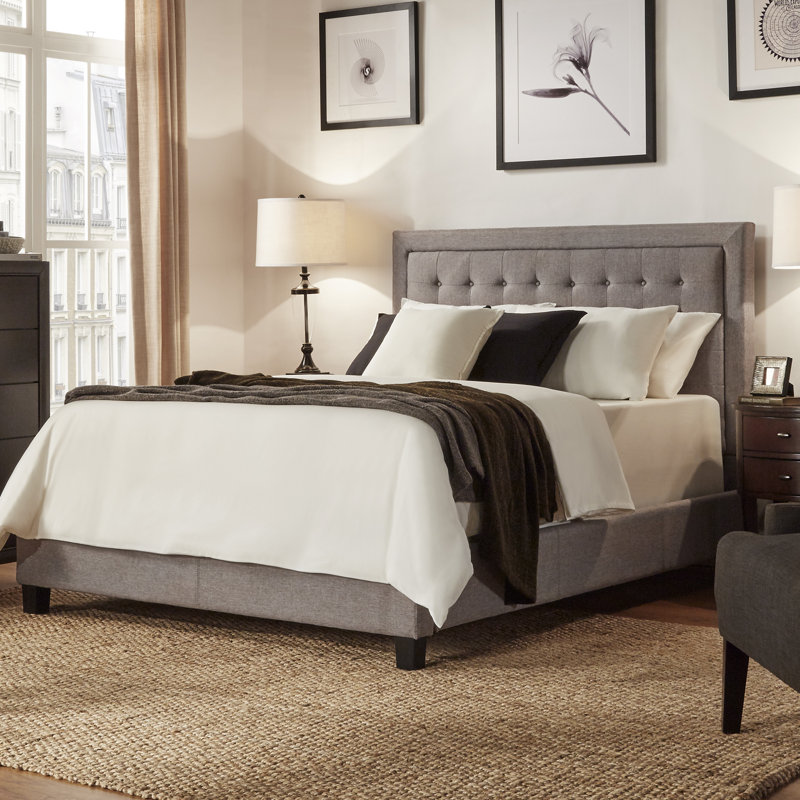 Londono Upholstered Platform Bed, Full, Pewter Grey Linen