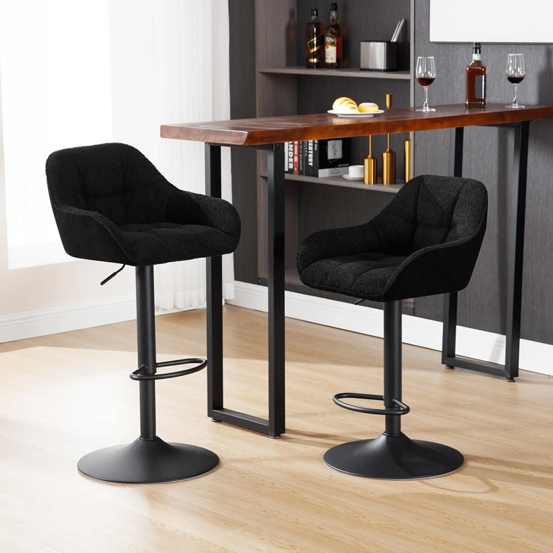 Akber Swivel Upholstered Adjustable Height Counter Stool with Metal Frame, Black