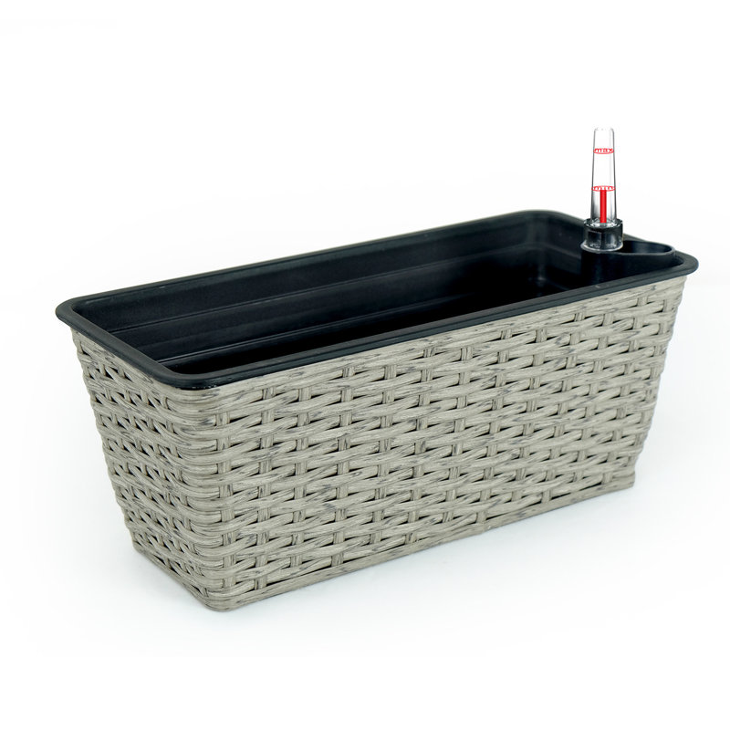 2 Smart Outdoor & Indoor Plant Boxes - Hand Woven In Gray Self-Watering Feature , Easy To Assemble And Enhance Your Garden Planter Rectangular For Various Plants Decorations Handmade, Attractive,