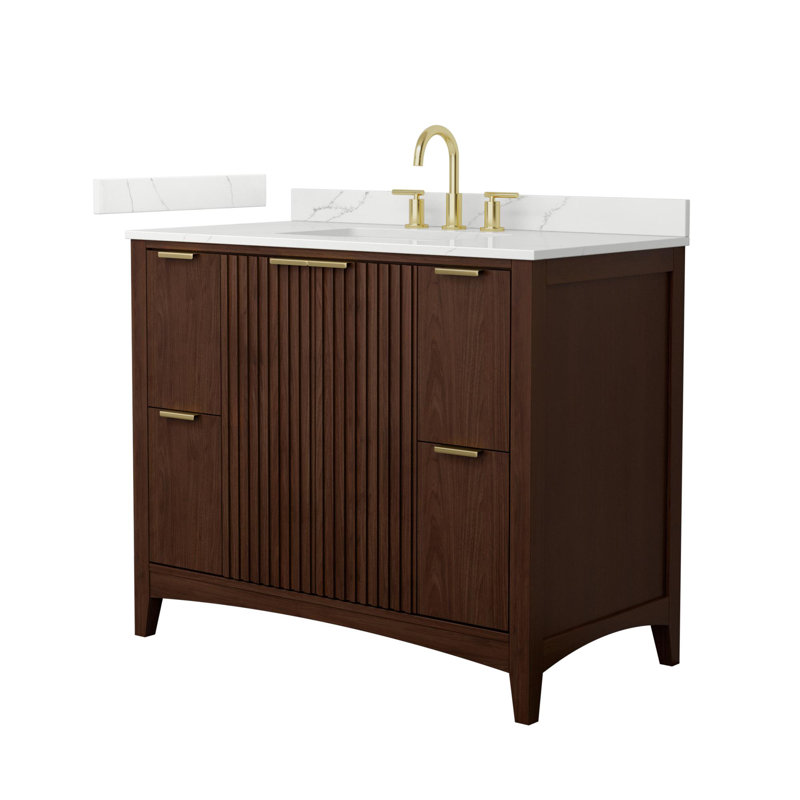 Single Vanity, Brown / Brushed Gold, 42", Giotto Quartz