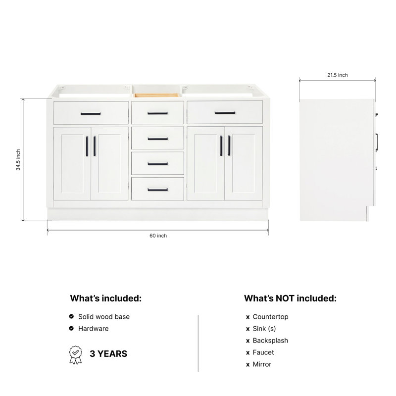 60" Double Bathroom Vanity Base Only, White