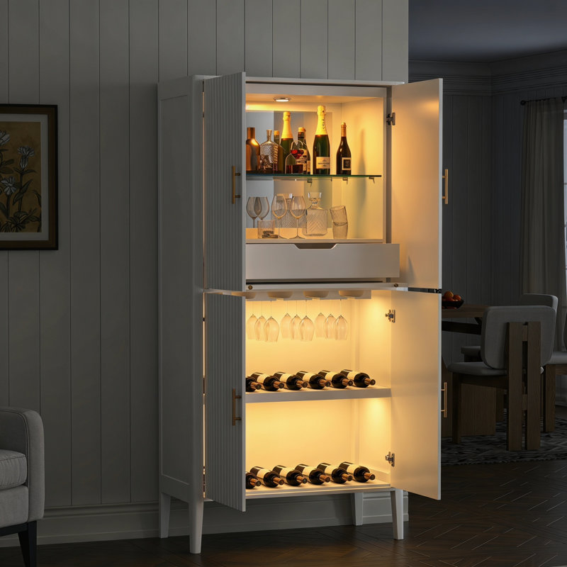Modern Fluted Wine Cabinet, White