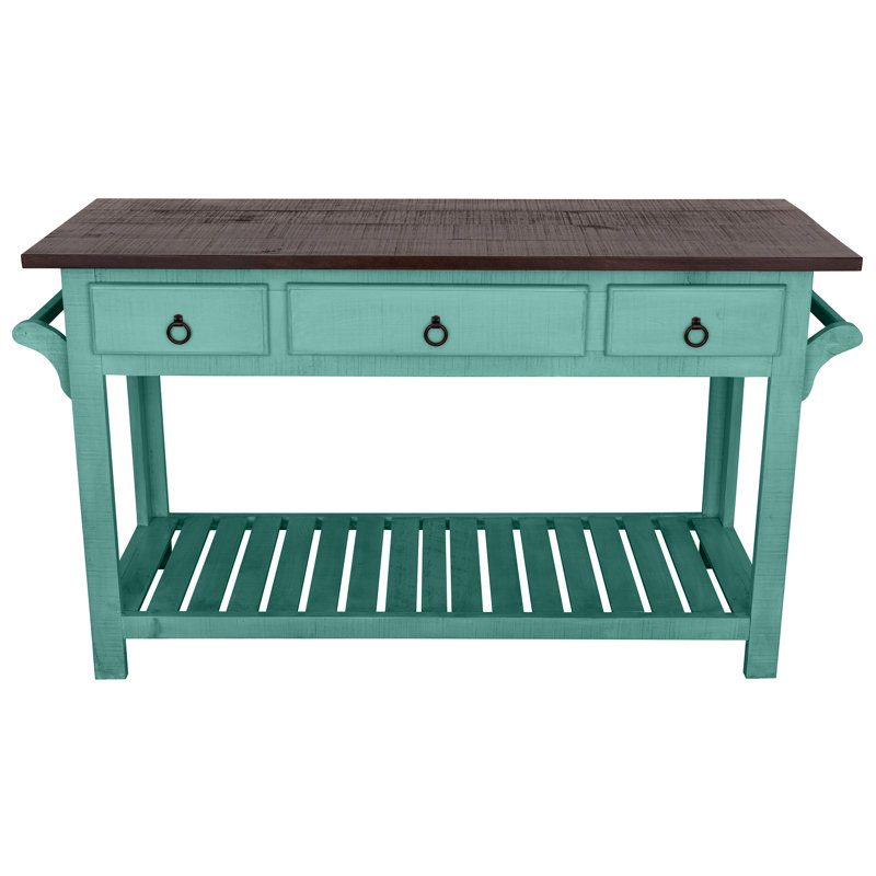 Sirenna Solid Wood Kitchen Island, Teal