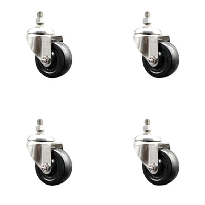 316SS Hard Rubber Wheel Swivel Threaded Stem Caster Set SCC